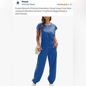 Amazon Blue Casual Drawstring Jumpsuit for Women